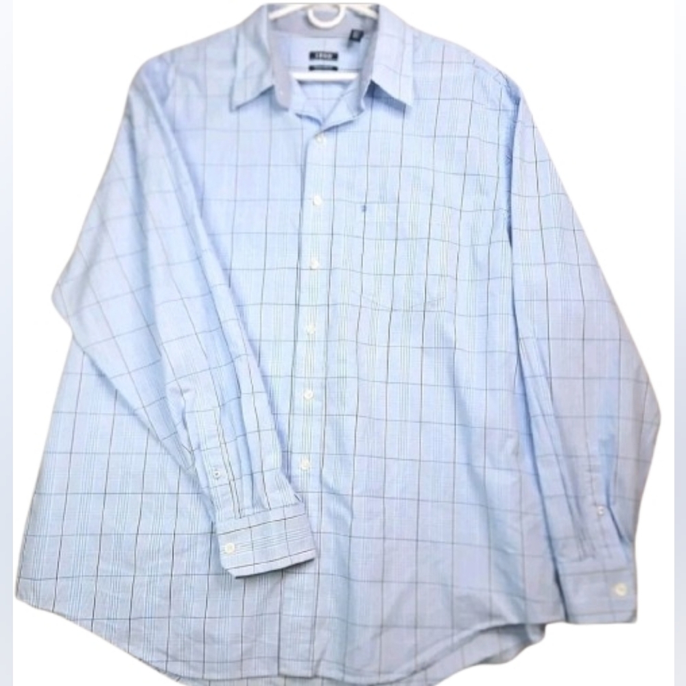 🎁 Mens IZOD Dress Shirt Long Sleeve Button Plaid Blue 2XL New